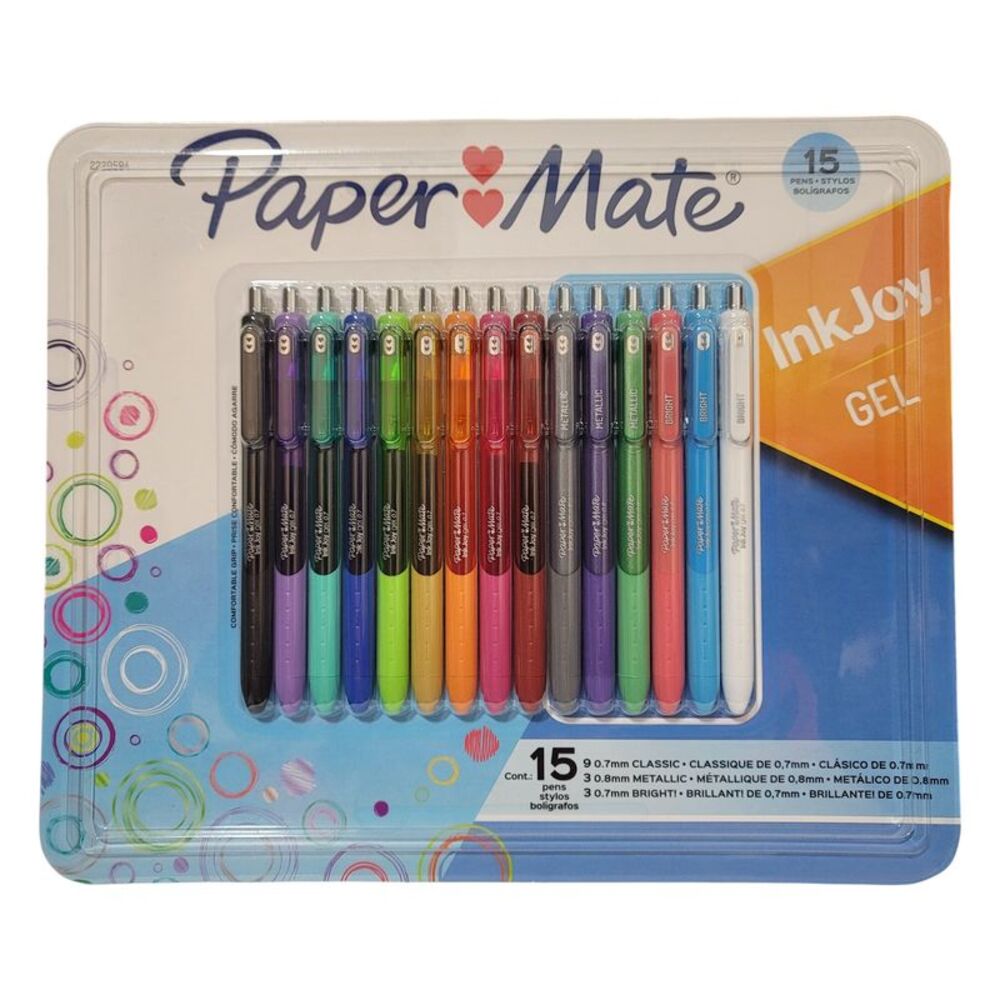 Paper Mate InkJoy Gel Pens, Medium Tip, Assorted Colors, 15 Count